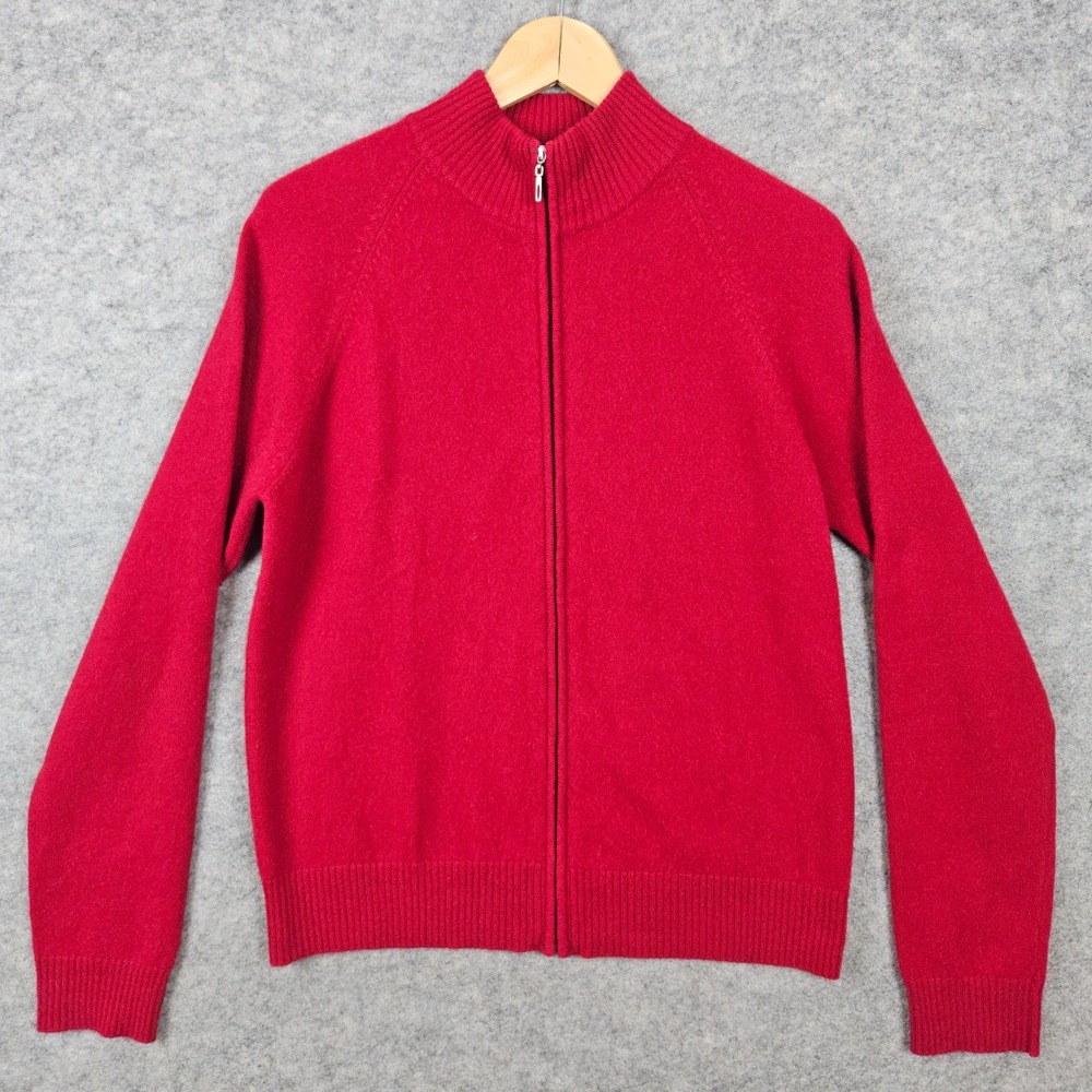 Valerie Separates Women's Red Full Zip Cardigan Sweater Size M 100% Cashmere